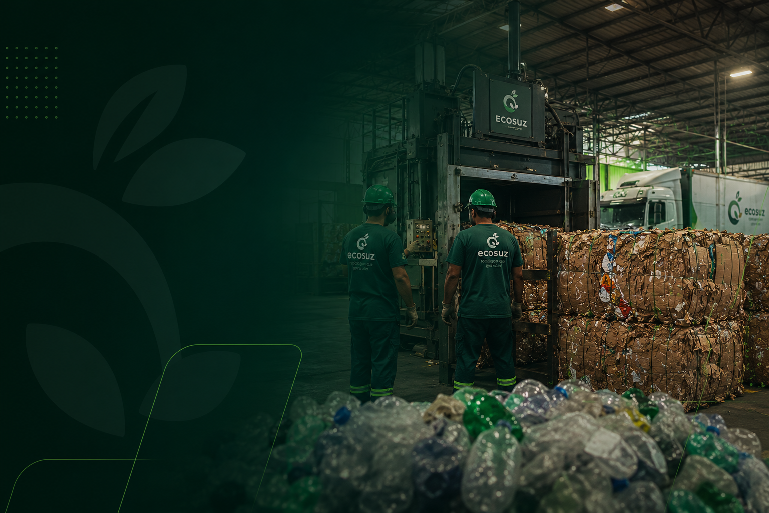 Operação interna do galpão Ecosuz com fardos organizados